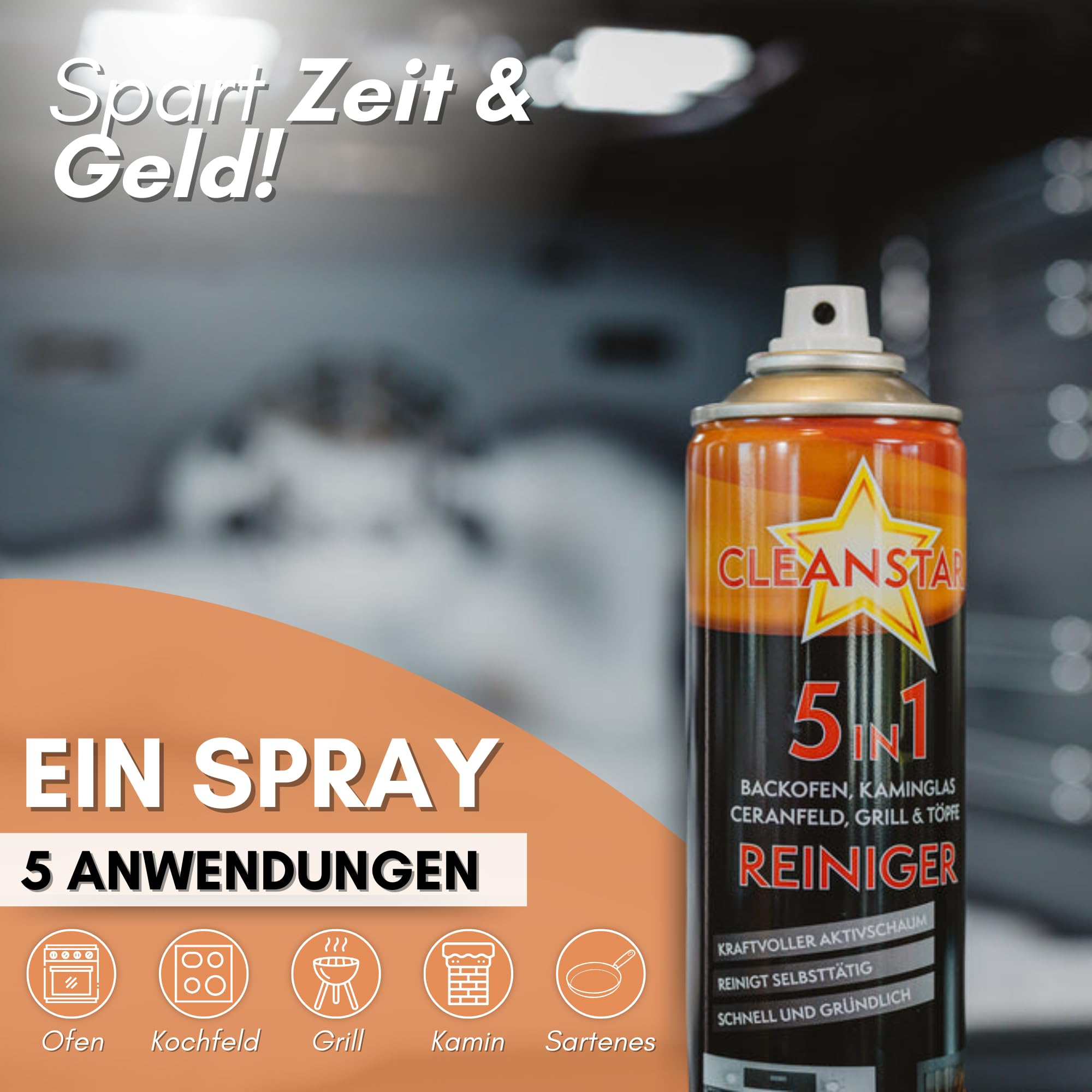 CLEANSTAR je 400ml Kaminscheibenreiniger Spray für Kamin & Ofen Reinigung - 5 in 1 Aktivschaum Kaminglas-Reiniger extra stark gegen Ruß & Schmutz - Kaminofen Glasreiniger (10)