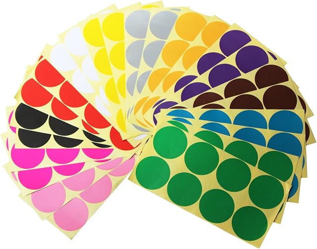 LJY 50mm Round Dot Stickers Color Coding Labels, 12 Different Assorted Colors, 24 Sheets, 192 Dots