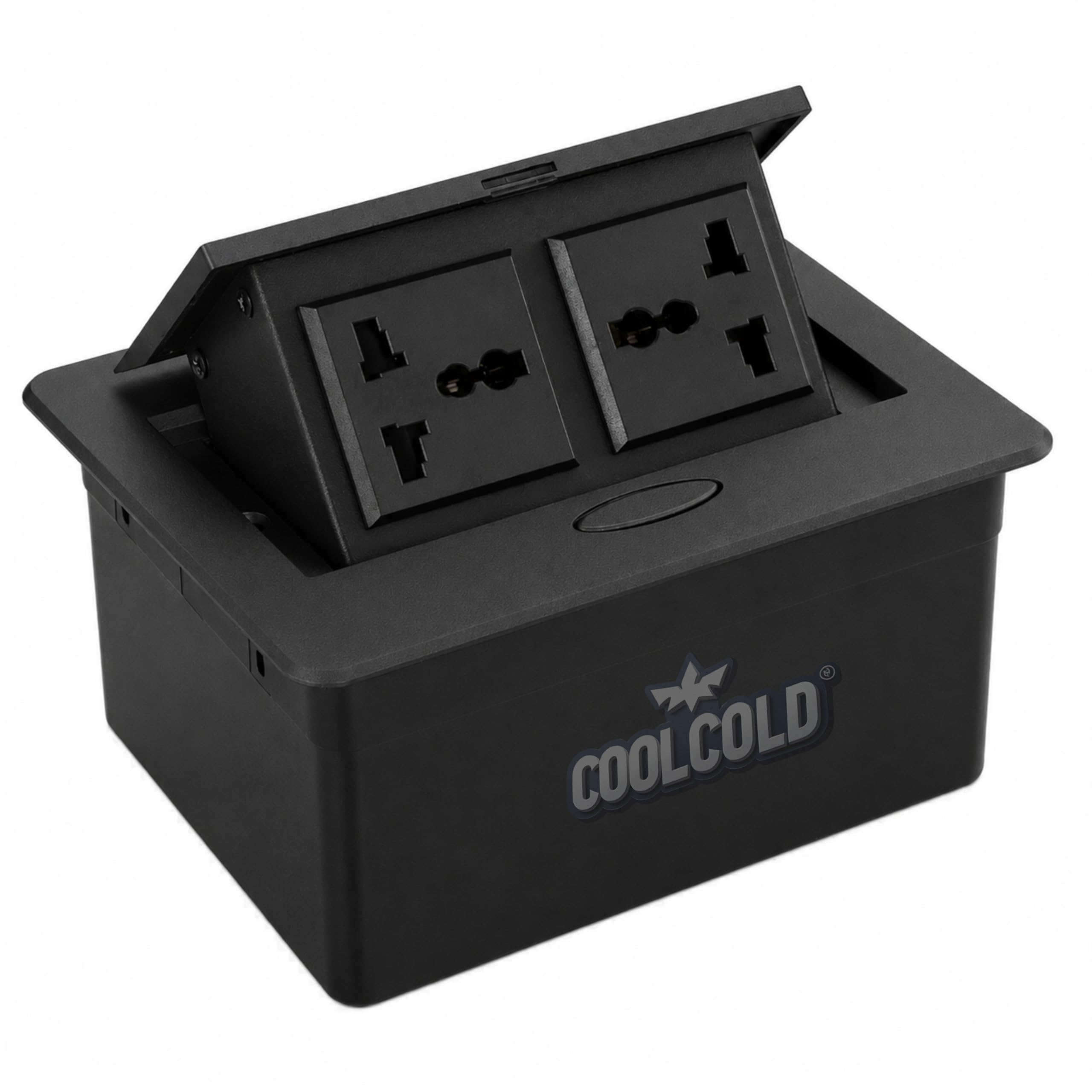 COOLCOLD Hydraulic Cable Cubby Pop Up, with 2 Power Socket, Cable Manager Electrical Box | Flip-Top Hidden Desk Module for Office, Home & Conference Table | Space-Saving Flush Mount Design (Black)-image-23