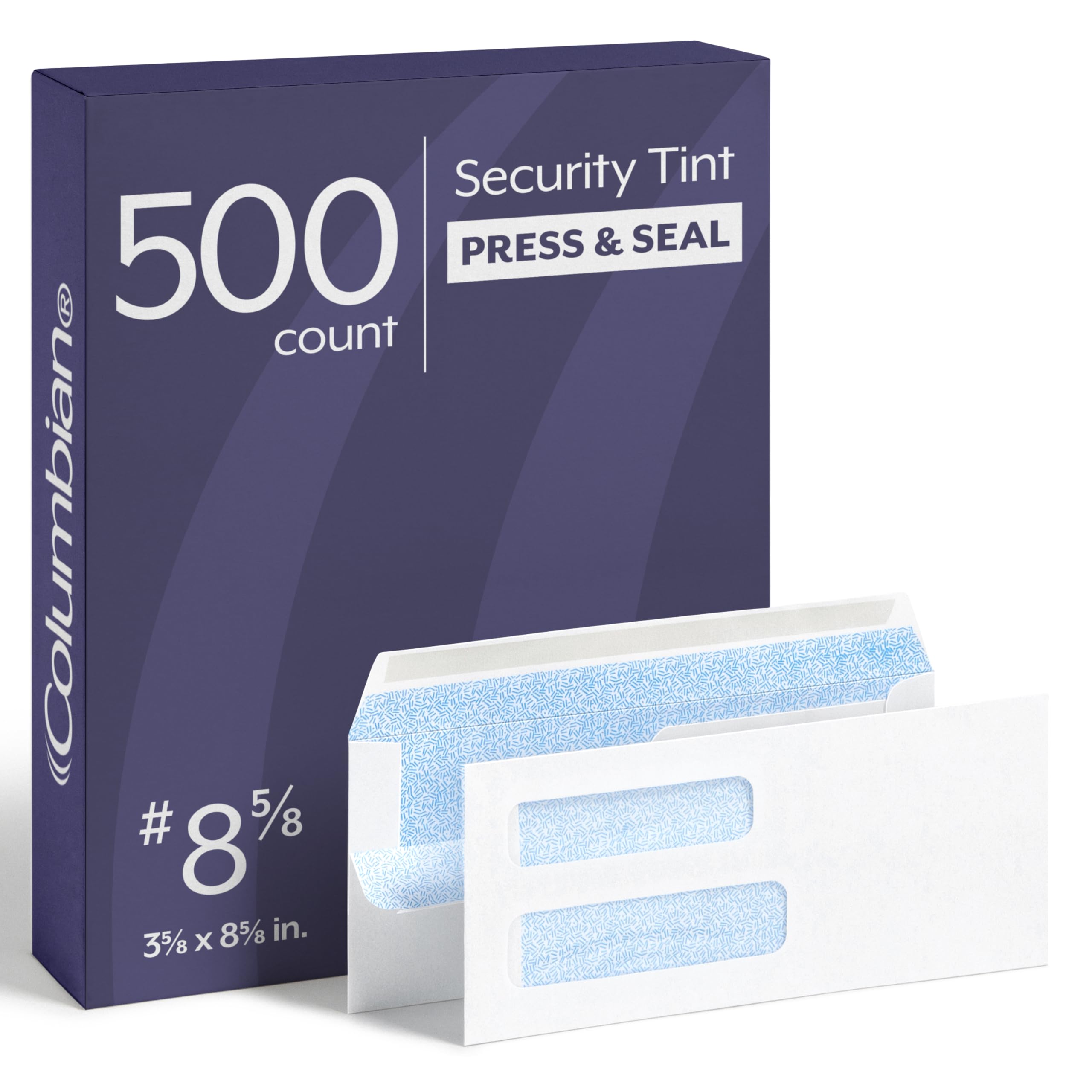 Columbian #8 COLO182 Lot de 500 enveloppes de sécurité, double fenêtre, auto-adhésives, pour factures et déclarations QuickBooks 9,5 x 21,5 cm, 10,9 kg, blanc