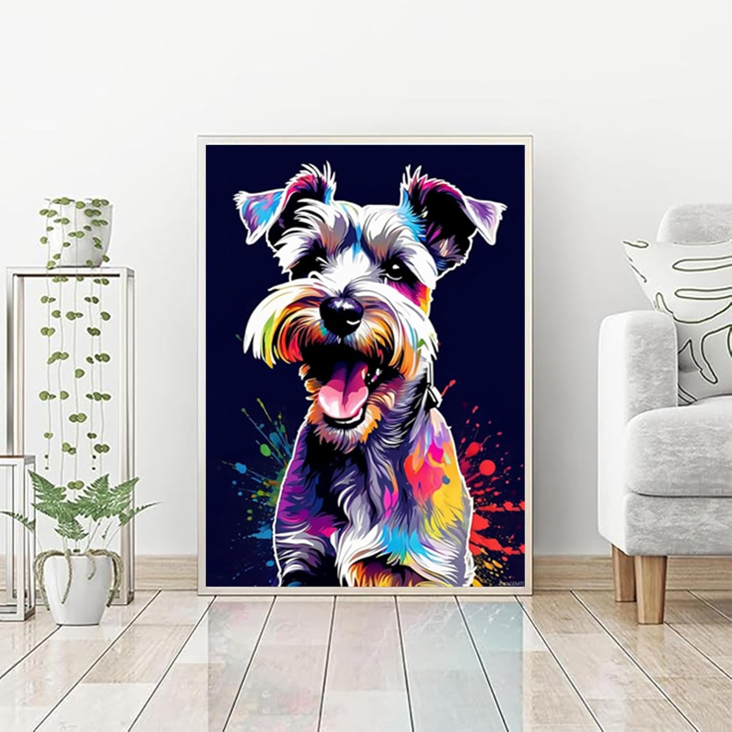 PUAGEMTI Colorful Animals Diamond Painting Kits for Adults, DIY 5D Happy Schnauzer Dog Round Full Drill Art Perfect Dog Diamond Art for Relaxation and Home Wall Decor 12x16 inch