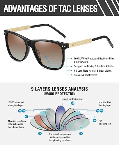 Miniatura 5 de DUCO Gafas de sol polarizadas cuadradas retro para hombres y mujeres, gafas de sol con marco de acetato 100% protección UV 2143