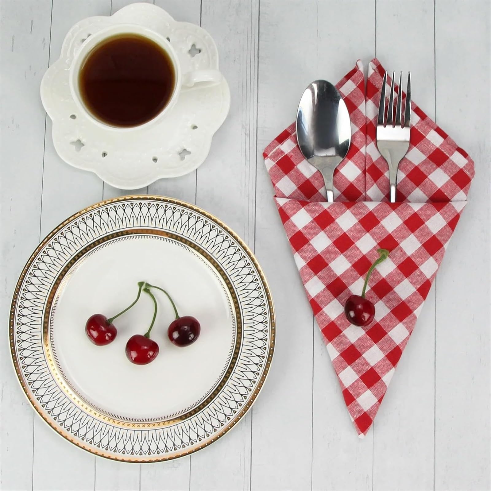 Tovagliolo di stoffa di cotone, 10/20 pezzi 45 * 45 cm 18 * 18 pollici Tovaglioli di stoffa scozzese di bufalo blu caffè for banchetti di Natale Tavolo da cucina Tovagliolo Mat Strofinacci (Color : B,