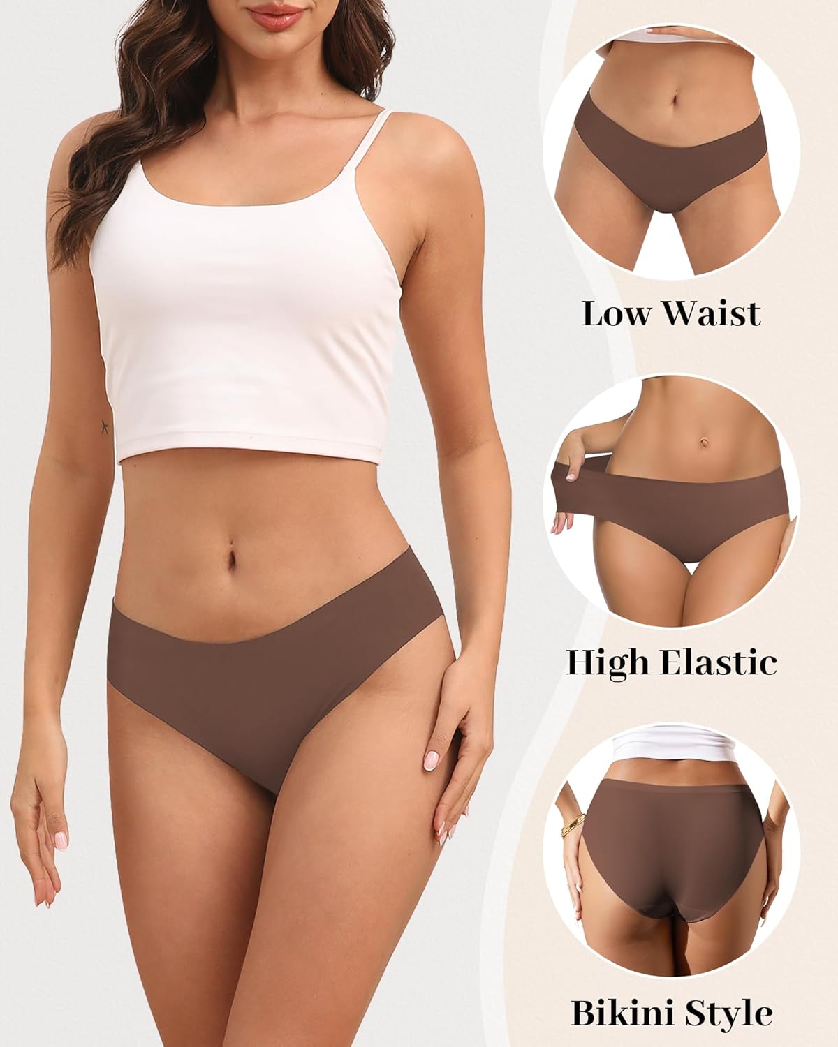 Cevapro Seamless Underwear for Women, Low Rise No Show Hipster Panties Cheeky Soft Bikini Stretch Invisible Briefs 5 Pack - Image 3