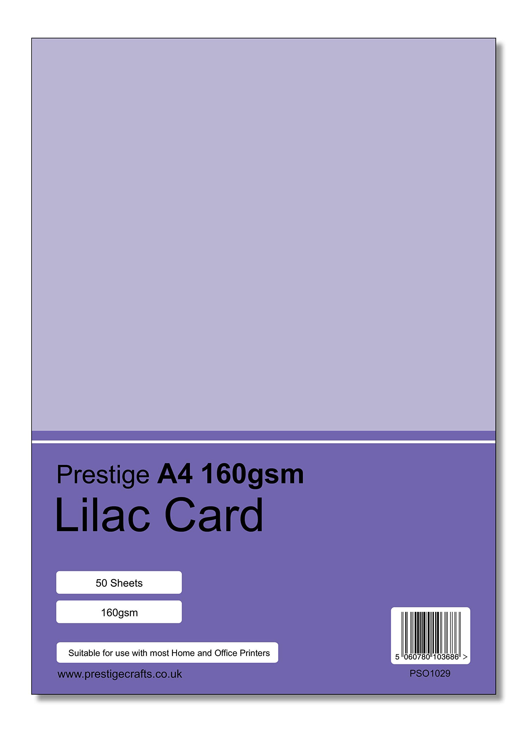 Prestige A4 160gsm Coloured Card Printing Inkjet Laser Craft Card - 50 Sheets per Pack - 20 Colours (Lilac)