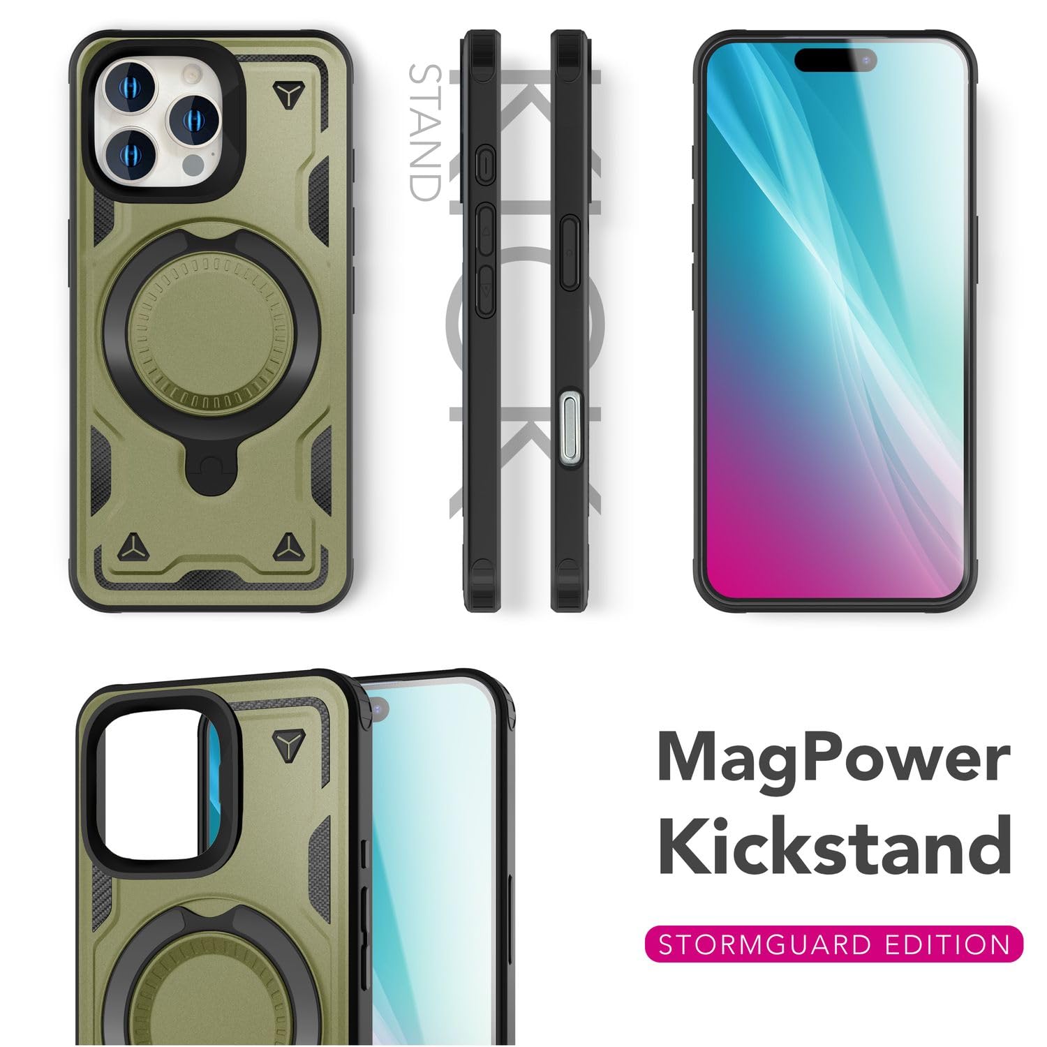 NALIA STORMGUARD Custodia Magnetica Per IPhone 16 Pro Max - Outdoor Con Anello 360° Piatto E Compatibilità MagSafe (Verde Titanio)