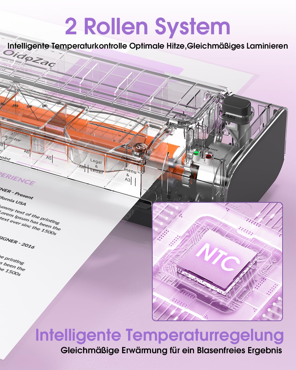 13 Zoll A3/A4 Laminiergerät, 10-in-1 Heiß & Kalt Laminiergerät mit 20 Laminierfolien, 2-Walzen-System für Professionelle Ergebnisse, ABS-Staufreigabe, für Büro, Schule, Geschäft und Zuhause, Violett