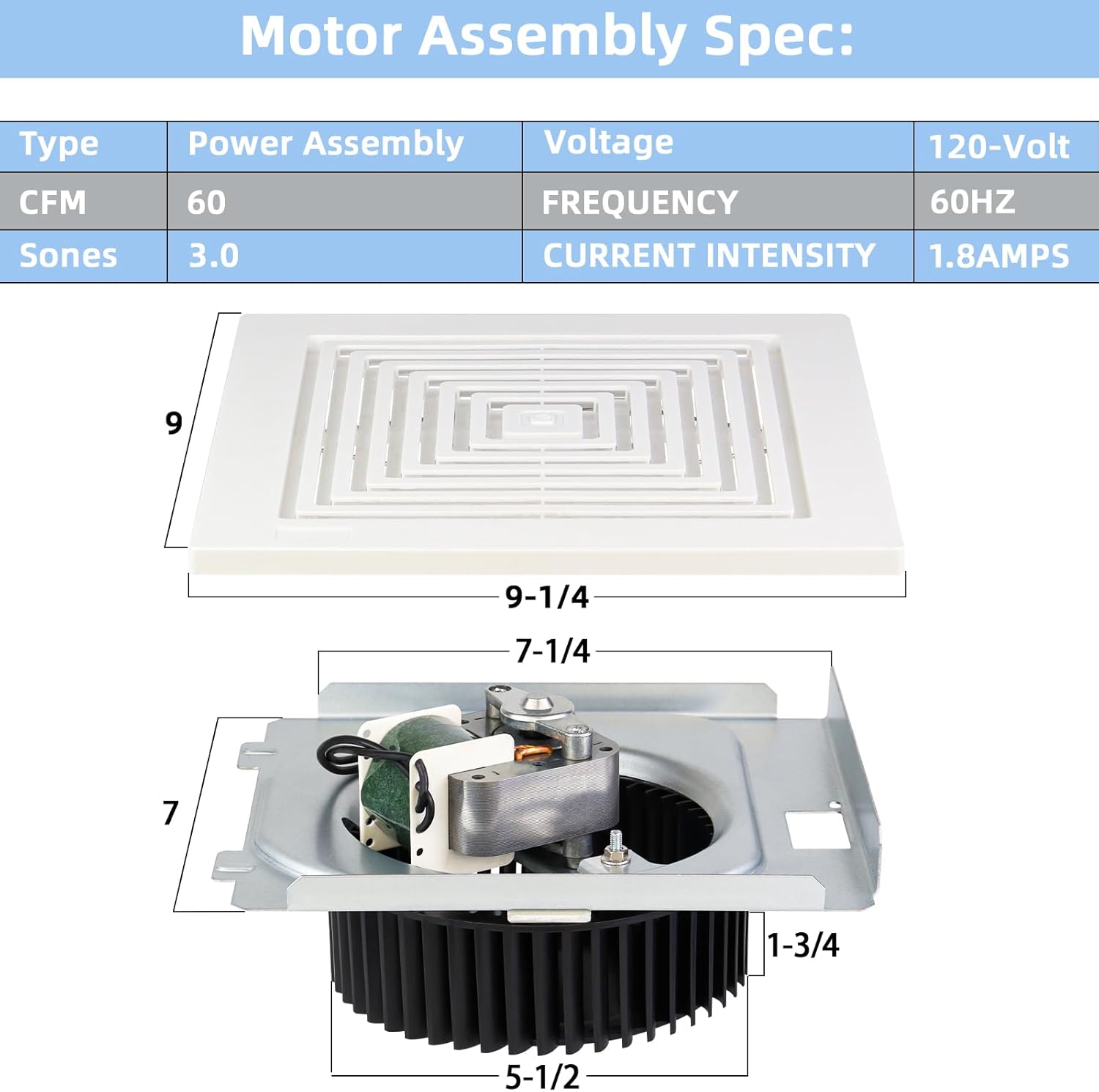 BKR60 for Broan-NuTone,BKR60 Bath Fan Replacement Motor and Cover S97011723,BKR60 for Broan Replacement Motor 688 671 670 689 EC50 EC70,690NT-A Replacement for NuTone 696N-R02 695 696N 693,60 CFM