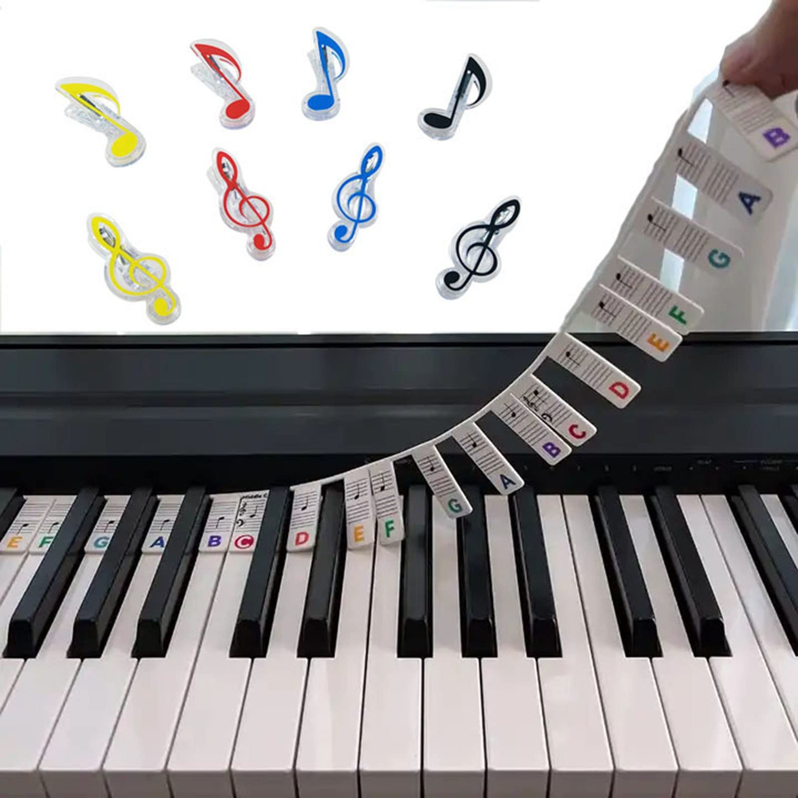 Adesivi For La Tastiera Del Pianoforte, Etichette Colorate For Note Della Tastiera Elettronica Adesivi For Pianoforte In Silicone For Principianti Con 8 Clip For Spartiti Musicali (Color : Noir)