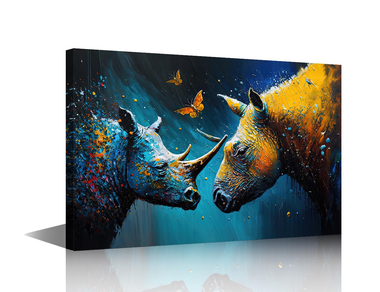 Rhino Family Oil Painting Canvas Wall Decor Animal Wallpaper for Living Room Bathroom Children Room Wall Decor Prints Pictures Poster with Frame Ready to Hang(12"Wx18"H) โ image 1
