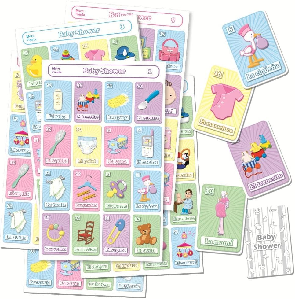 Baby Shower Loteria Fiesta Game in Spanish, 20 Playing Boards and Cards Mexican Bingo (for Up to 20 Players)