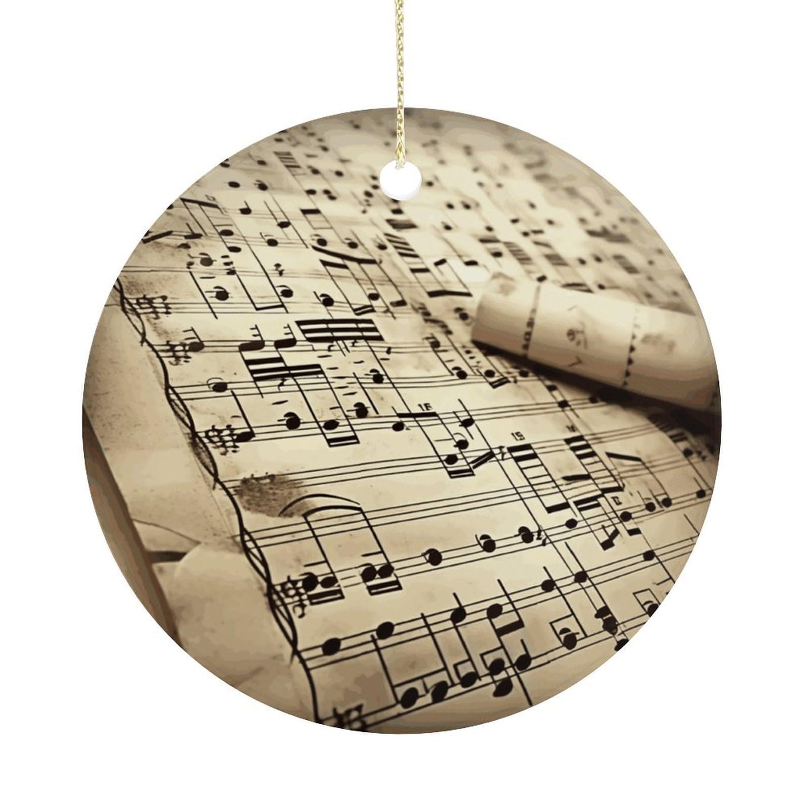 Sheet Music Christmas Ornament,Round Ceramic Ornaments Personalized Christmas Tree Ornament for Holiday Porcelain Keepsake Gifts Ideas Home Decor