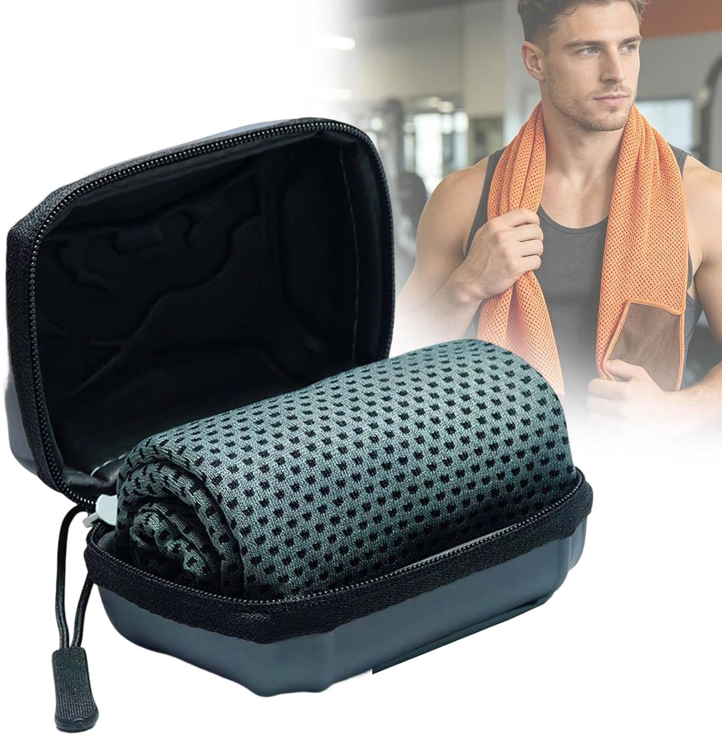 Cooling Towel with EVA Hard Case,Cooling Towels for Men Women,Instant Ice Towel for Neck Face,Soft Breathable Gym Towel,Fast Drying Cooling Scarf for Workout,Camping,Travel,Hiking & Sports (Black)