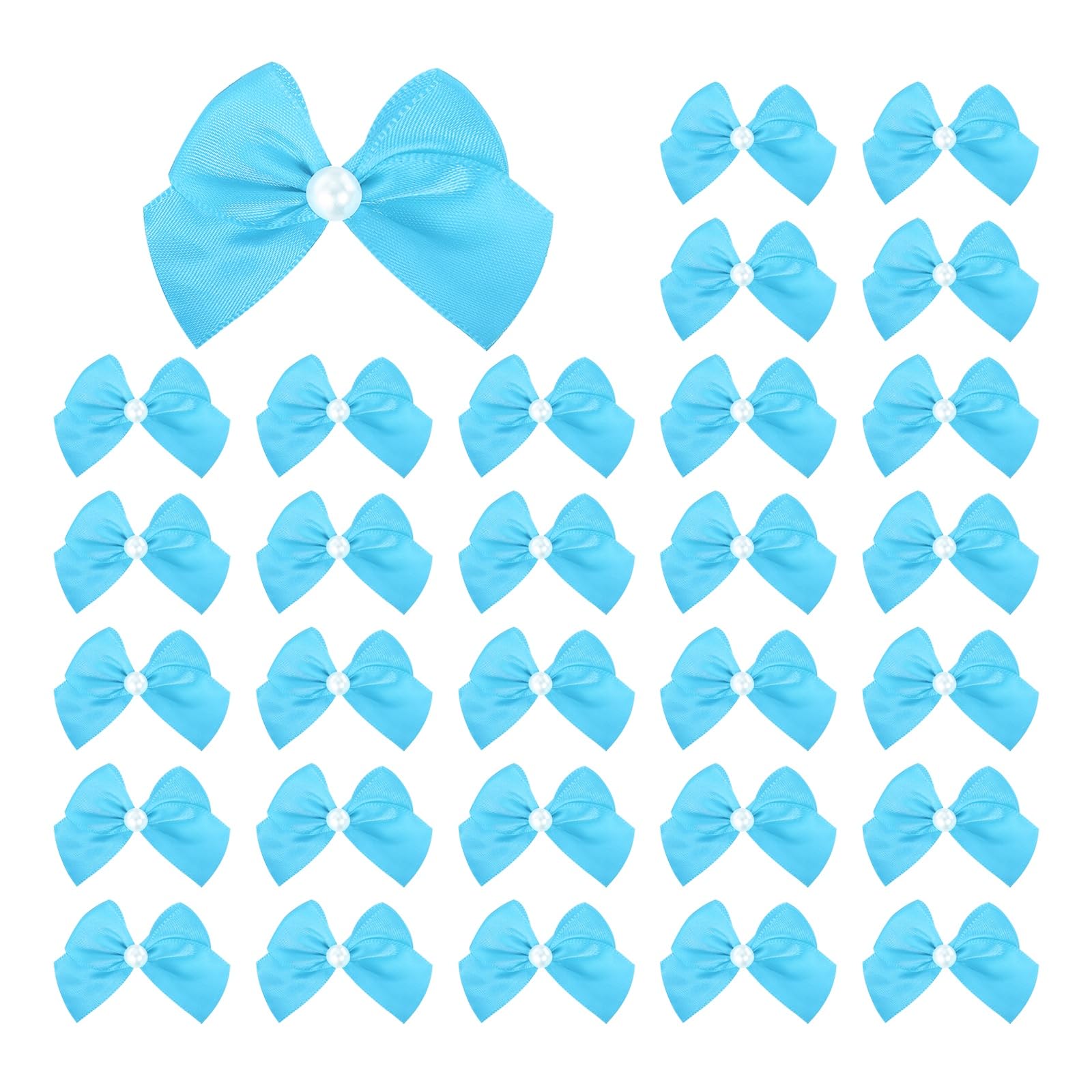 sourcing map 100Pcs Mini Satin Ribbon Bows with Pearl,1.6inch Mini Ribbon Flowers Appliques for DIY Christmas Wedding Decor Party Hair Sewing Candy Bags Scrapbooking Gift, Blue