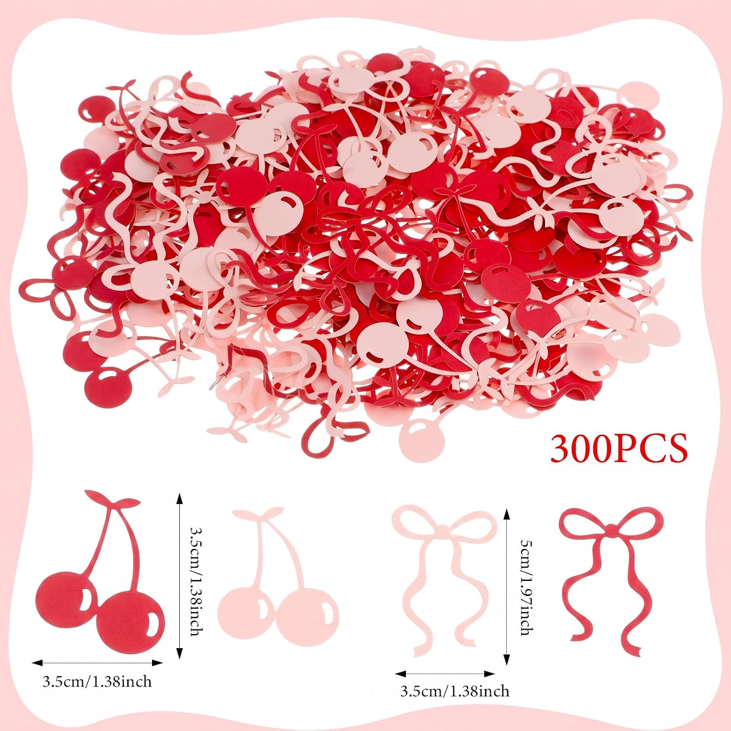 300PCS Cherry and Bow Confetti, Cherry Fruit Table Confetti