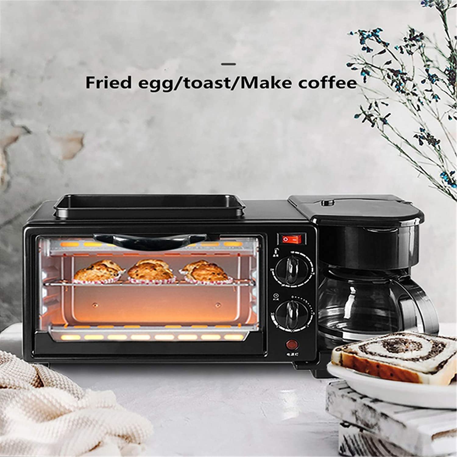 Forno Forno Elettrico Singolo Incorporato - Acciaio Inossidabile Premium Convezione Fornello Alogeno Fornello Caffettiera Macchina per La Colazione Multifunzione 3 In1 Utile