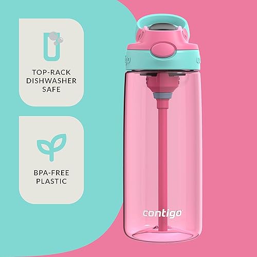 Miniatura 6 de Contigo Aubrey - Botella de agua limpia para niños con popote de silicona y tapa a prueba de derrames, apta para lavavajillas, 20 onzas, paquete de