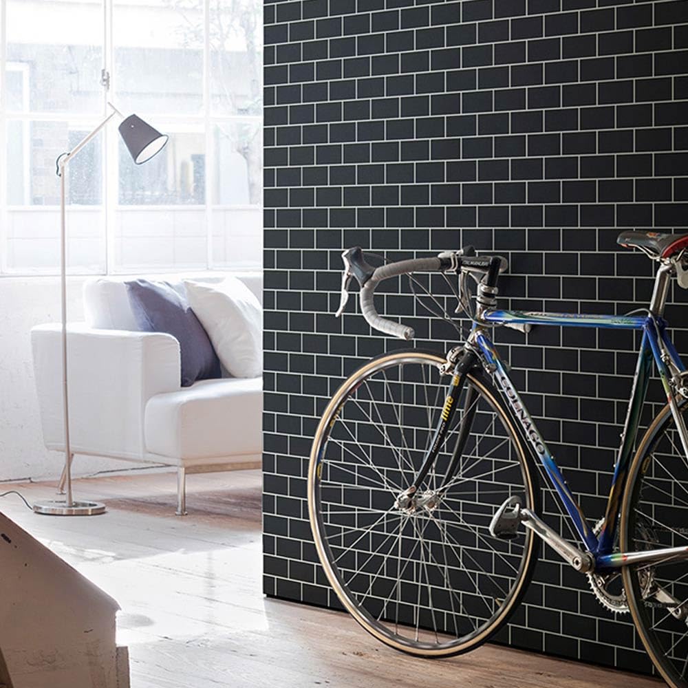 Amazon | 壁紙屋本舗 壁紙 のりなし クロス タイル 黒 ブラック メトロ