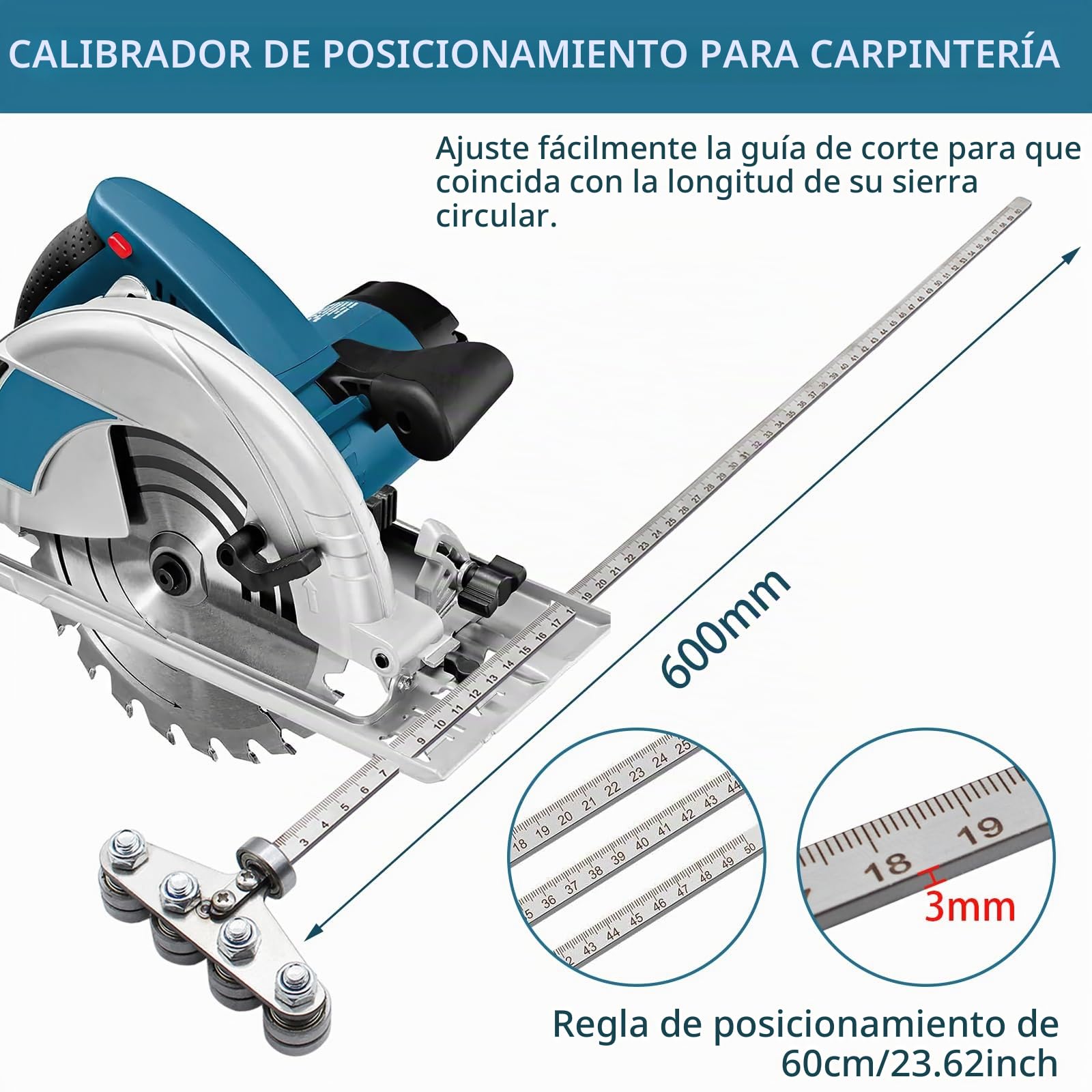 Riel de guía para sierra circular profesional para corte de precisión - Calibrador ajustable de acero inoxidable para medidas precisas de madera, herramienta de bricolaje para sierras circulares y