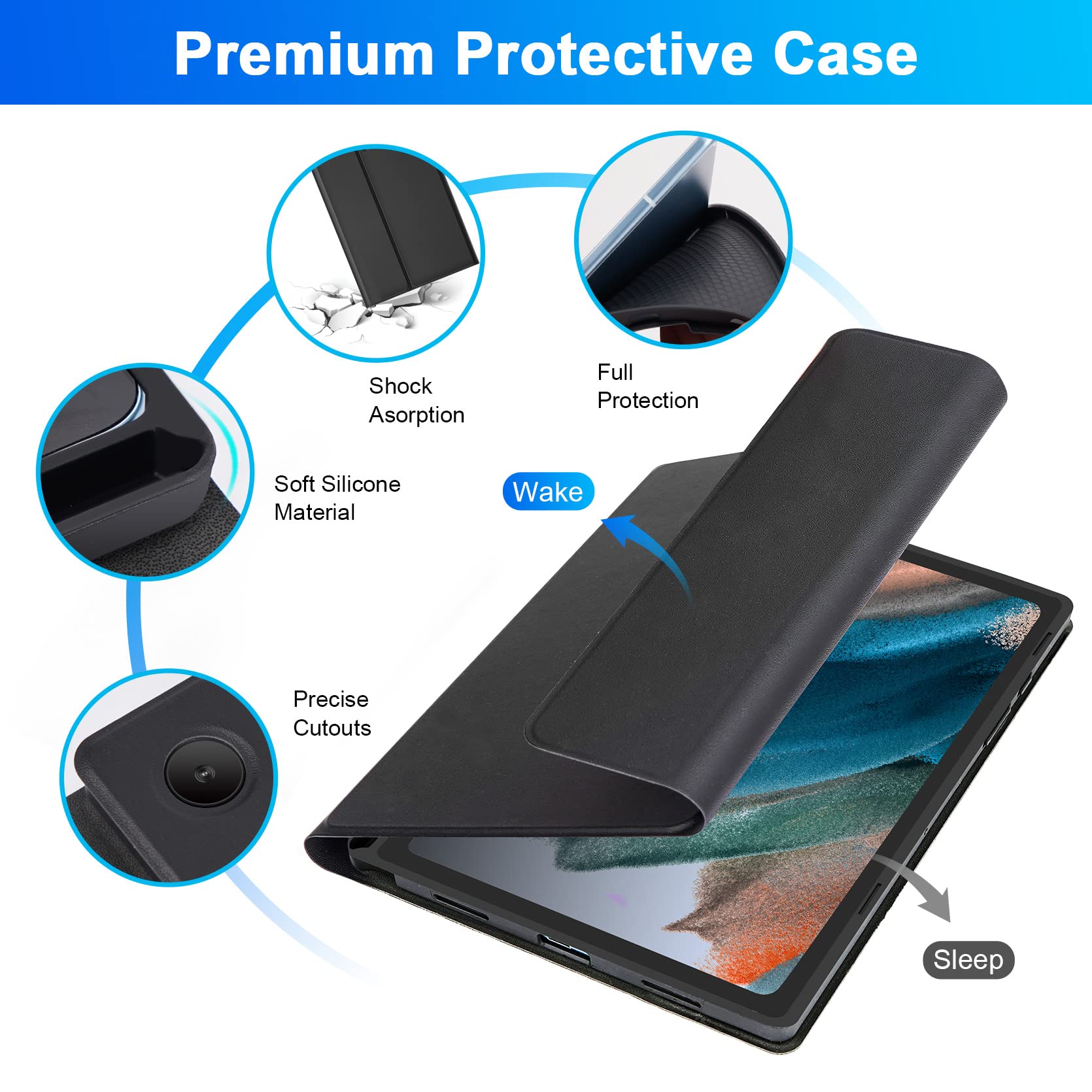 SOPPY Custodia per Tastiera Samsung Galaxy Tab A8, 7 Colori Retroilluminata, UK QWERTY, Custodia con Tastiera Rimovibile per Samsung Galaxy Tab A8 10,5" 2022/2021 (SM-X200/X205/X207), Nero