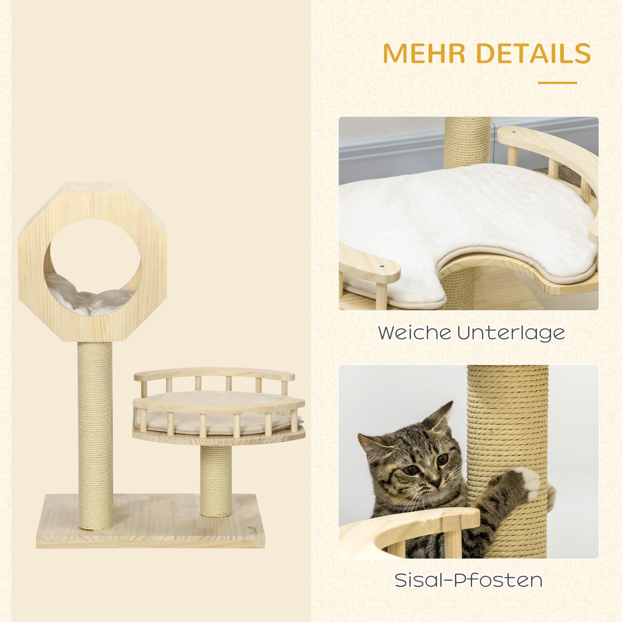 PETSITE Katzenbaum 175 Cm – Moderner Kratzbaum Mit Sisal, Höhle, Sitzstange Für Große Katzen