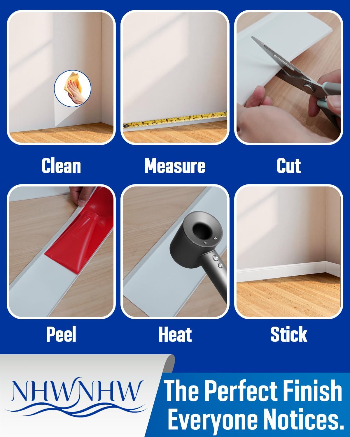 4 Inch x 100 Feet Flexible Self-Adhesive Vinyl Baseboard Trim, Peel and Stick Rubber Wall Base Molding, Easy Install Cove Baseboard for Home and Office