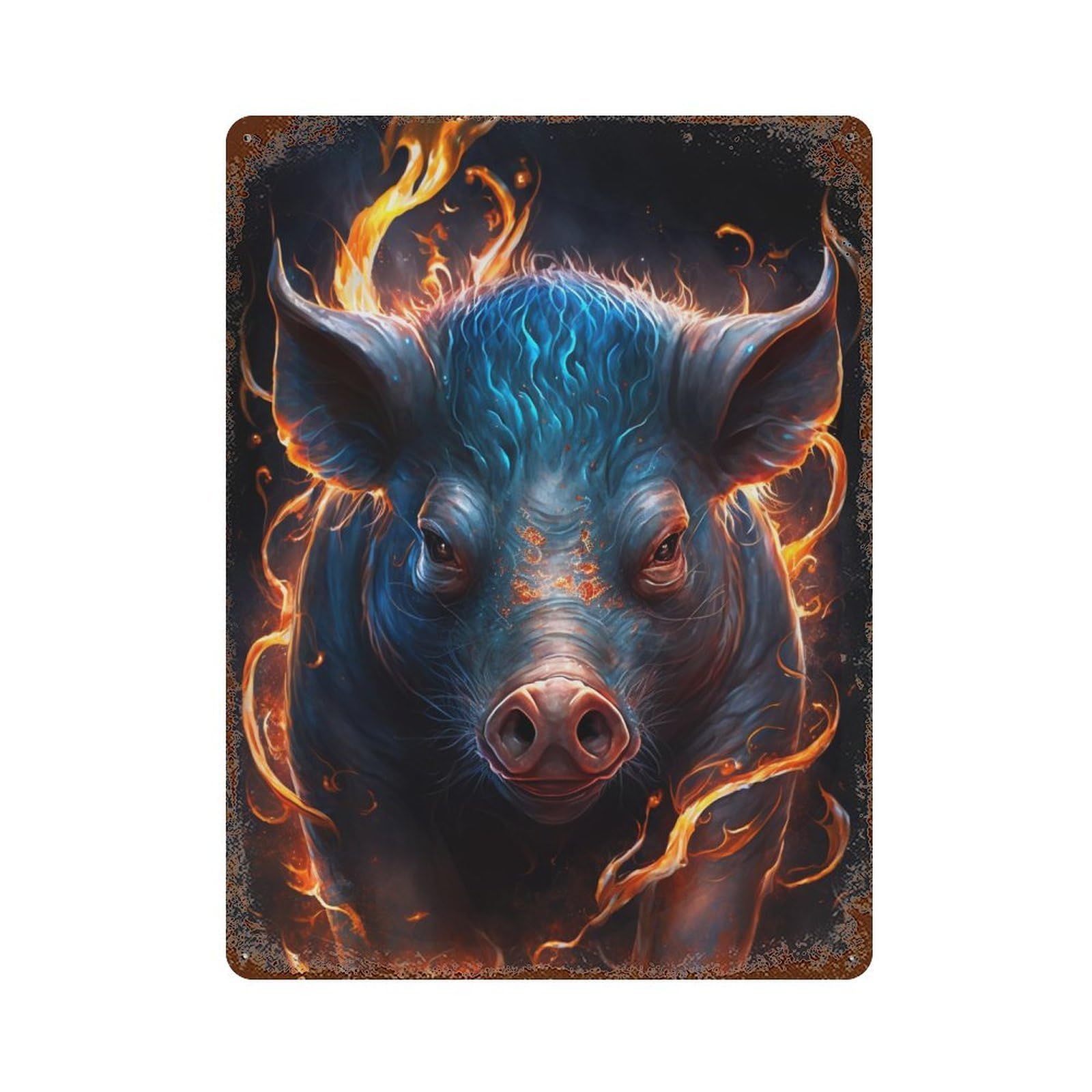 Flaming Pig Art Print -1 15.7"x11.8" Decorative Tin Sign, Retro Wall Decor for Bistro, Counter And Cafe Decor