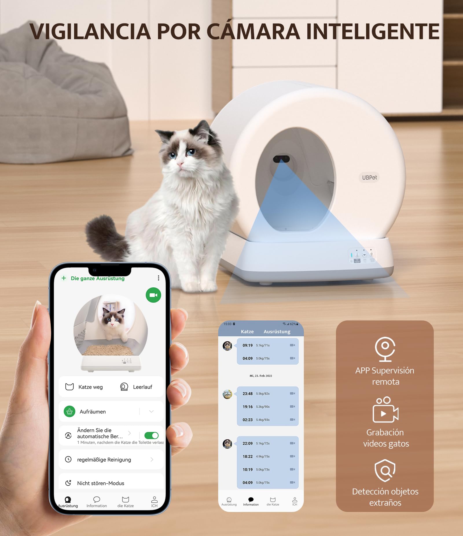 Arenero Autolimpiable Abierto UBPET C31 Con App – Para Múltiples Gatos, Sensores De Seguridad Y Desodorizador