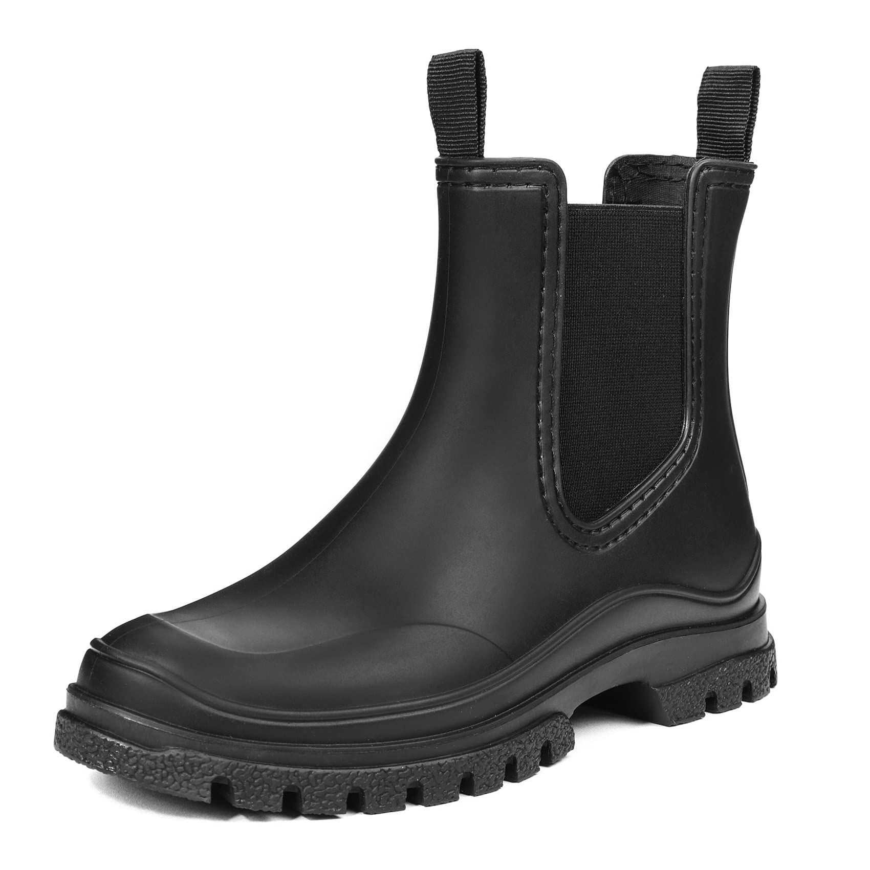 DKSUKO Women's Short Rain Boots Rubber Waterproof Garden Boots Elastic Slip On Ankle Chelsea Boot Fashion Insulated Rain Shoe for Outdoor Work Thick Sole
