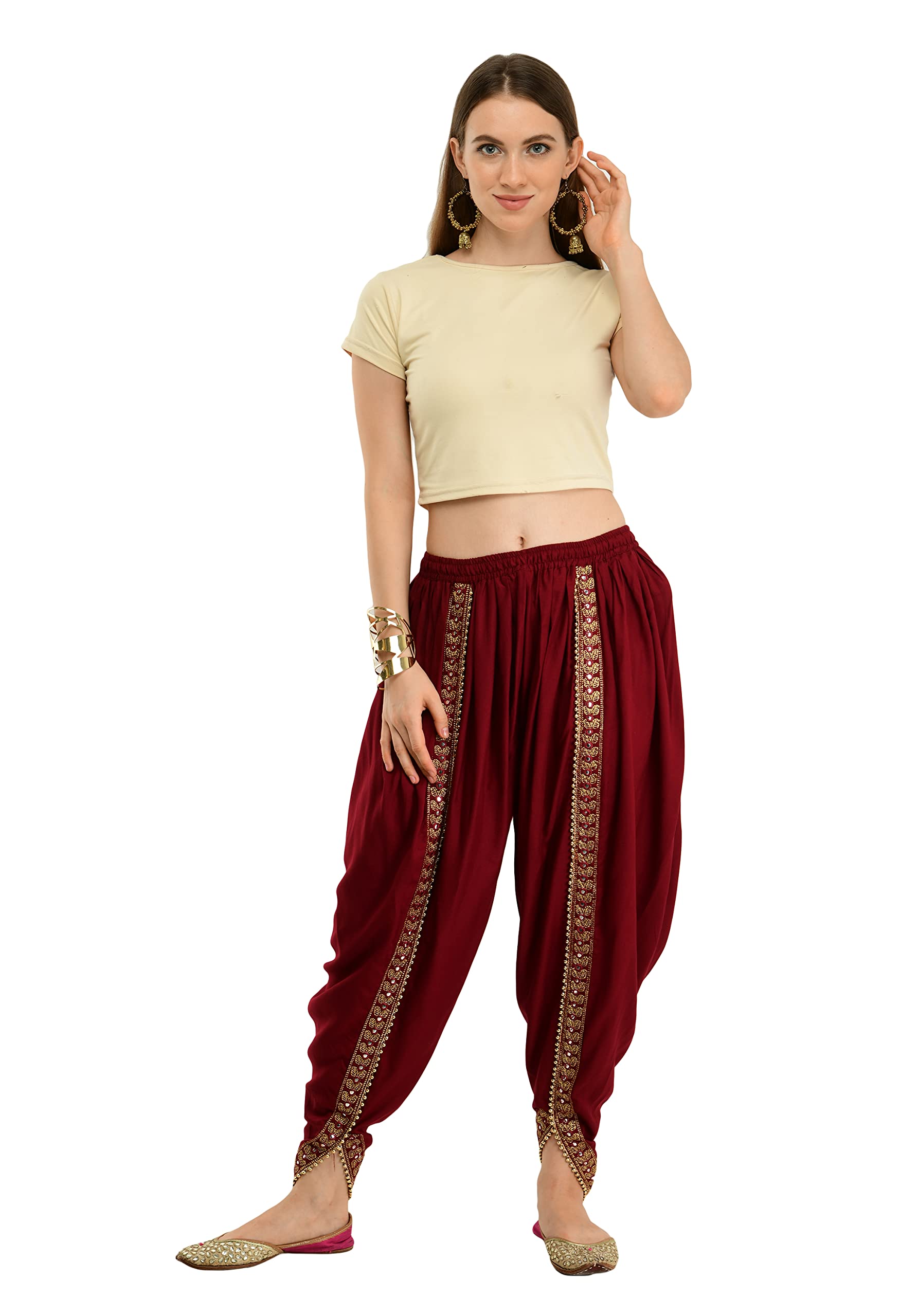 LYOSWomen's Cotton Linen Solid Dhoti Free Size Maroon