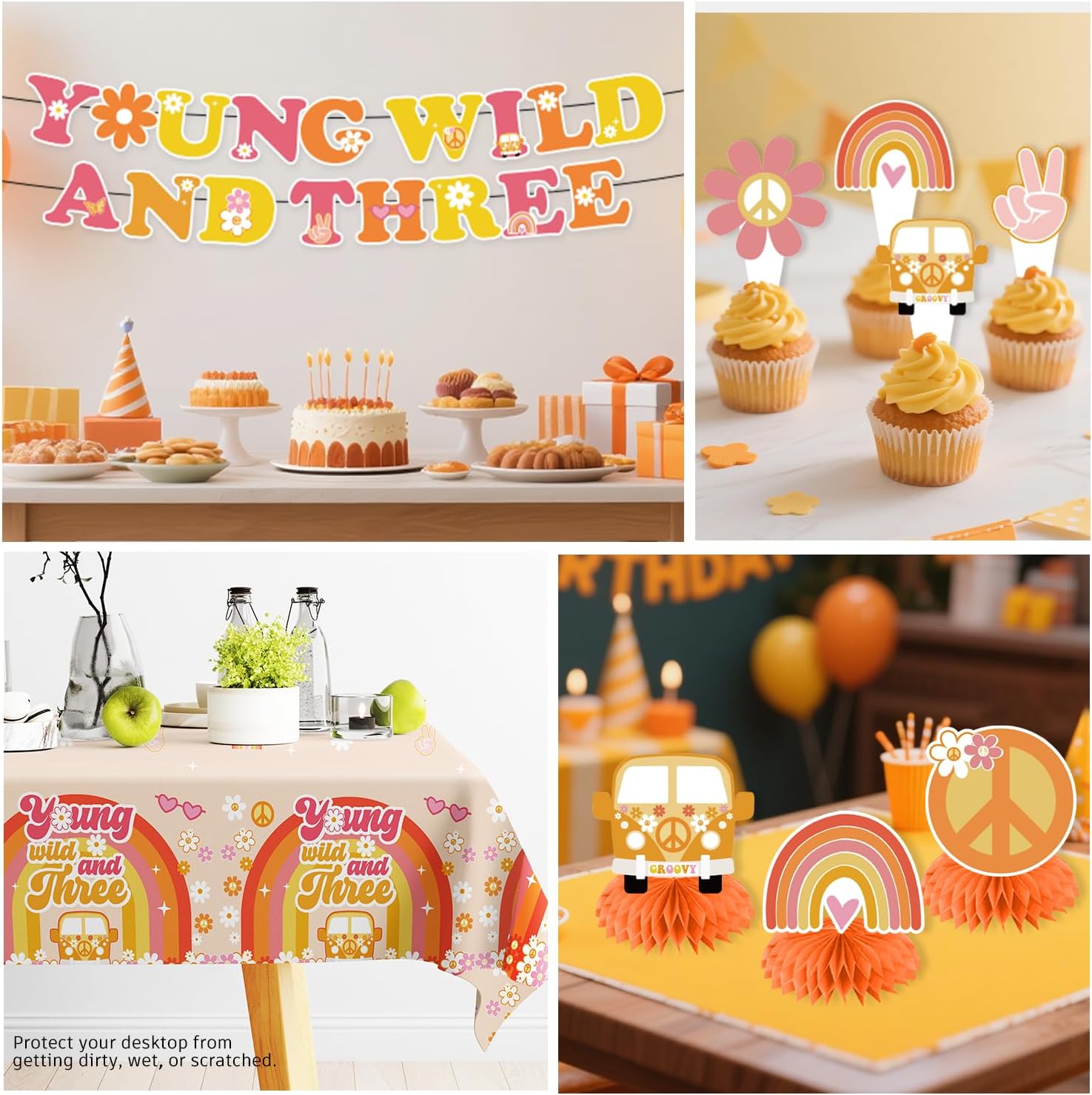 213pcs Young Wild and Three Party Decorations Tableware Set, 25pcs Wild and Three Party Decorations Plate Napkins Tablecloth for 3 Year Old Birthday Decorations Girl, 25 Guests - Image 6