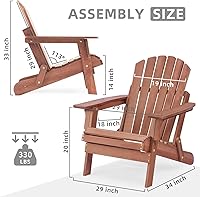 Vista 3 de Silla Adirondack plegable de madera de gran tamaño con respaldo premontado y tabla de asiento, silla de patio de madera para jardín, patio trasero