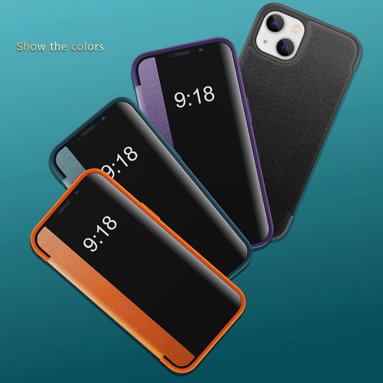 Etui na iPhone 15 Pro Max/15 Plus/15 Pro/15, luksusowe, przezroczyste okno, etui z klapką ze skóry PU, etui na telefon biznesowy, czarne, 15 6,1"