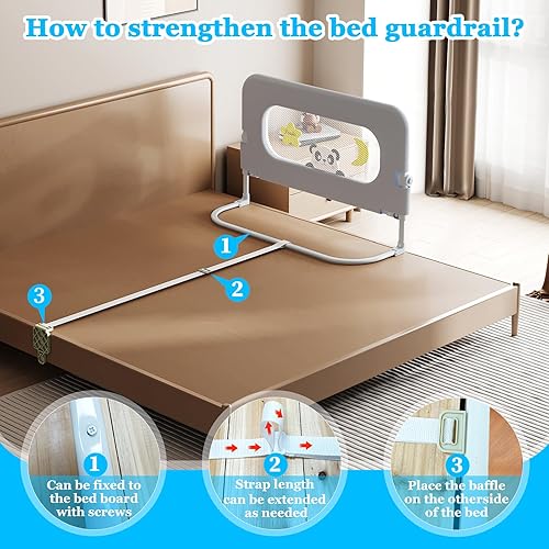 Miniatura 6 de Barandilla de protección para cama de bebé para niños pequeños, altura ajustable, barandilla abatible hacia abajo, barandilla lateral de seguridad