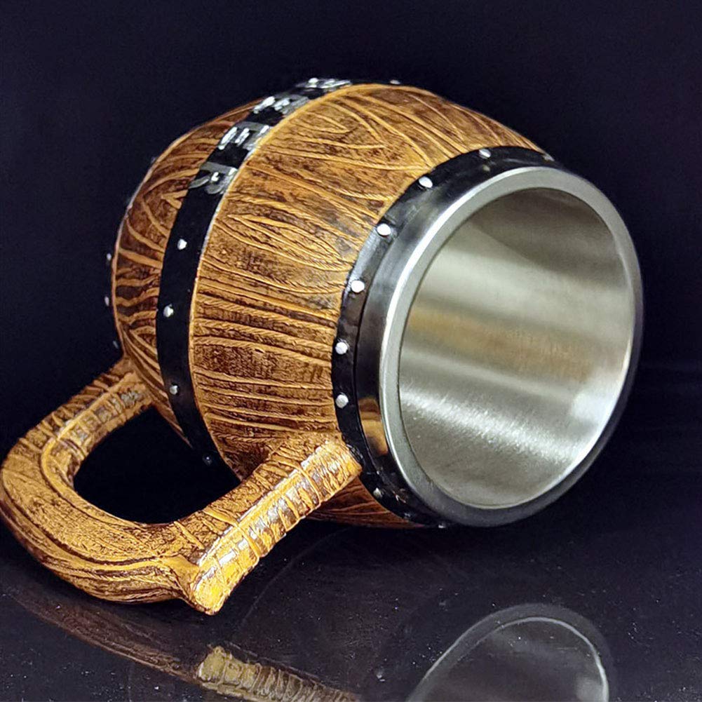 Wikinger Bierbecher Aus Edelstahl Im Holzfass-Look – Mittelalter-Trinkgefäß, Rustikaler Bierkrug Für Bar, Wohnzimmer Oder Als Geschenk