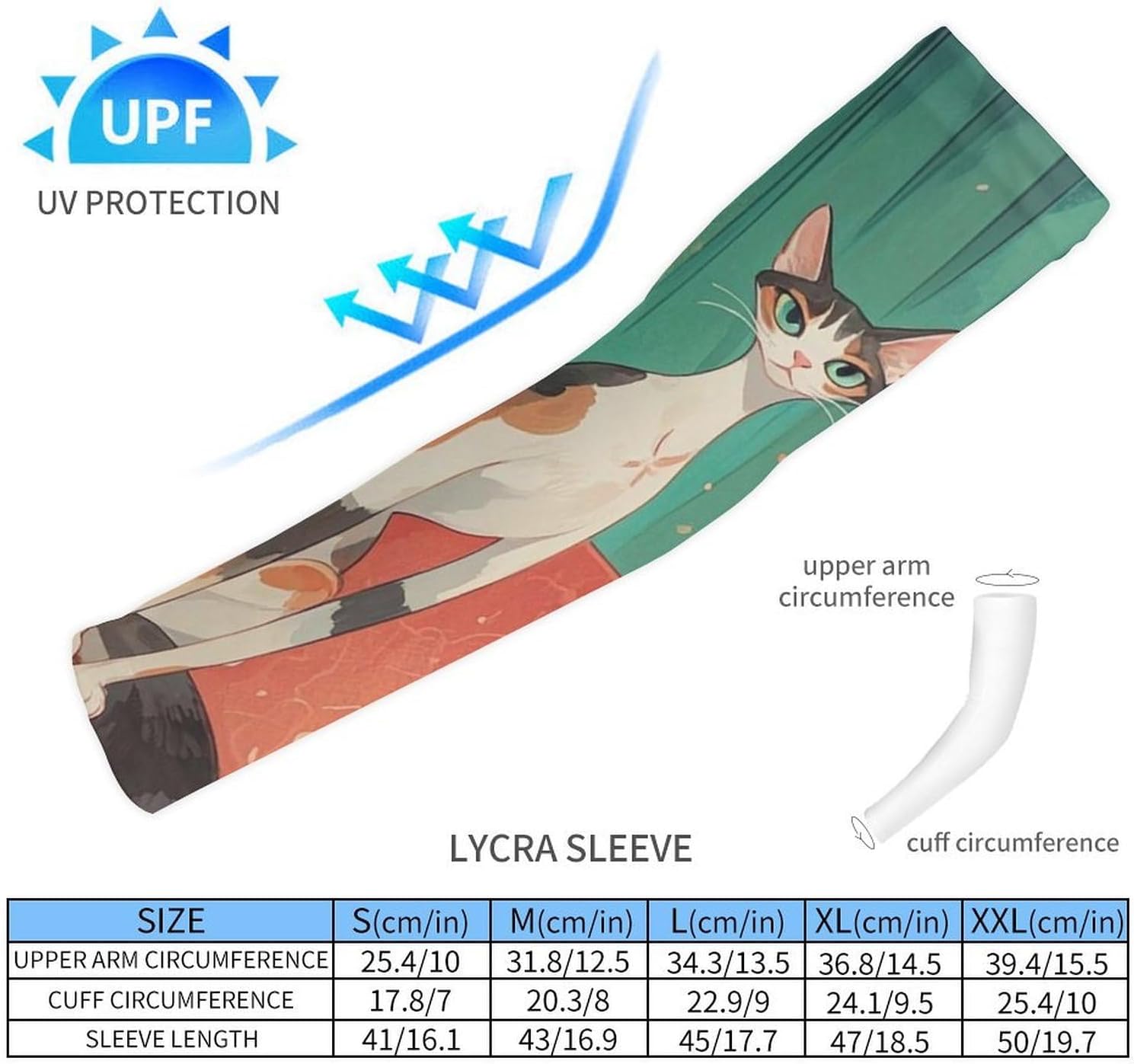 Long Necked Cat Arm Sleeves for Men Women Sun Protection Sleeves Cooling Compression Arm Covers for Sport