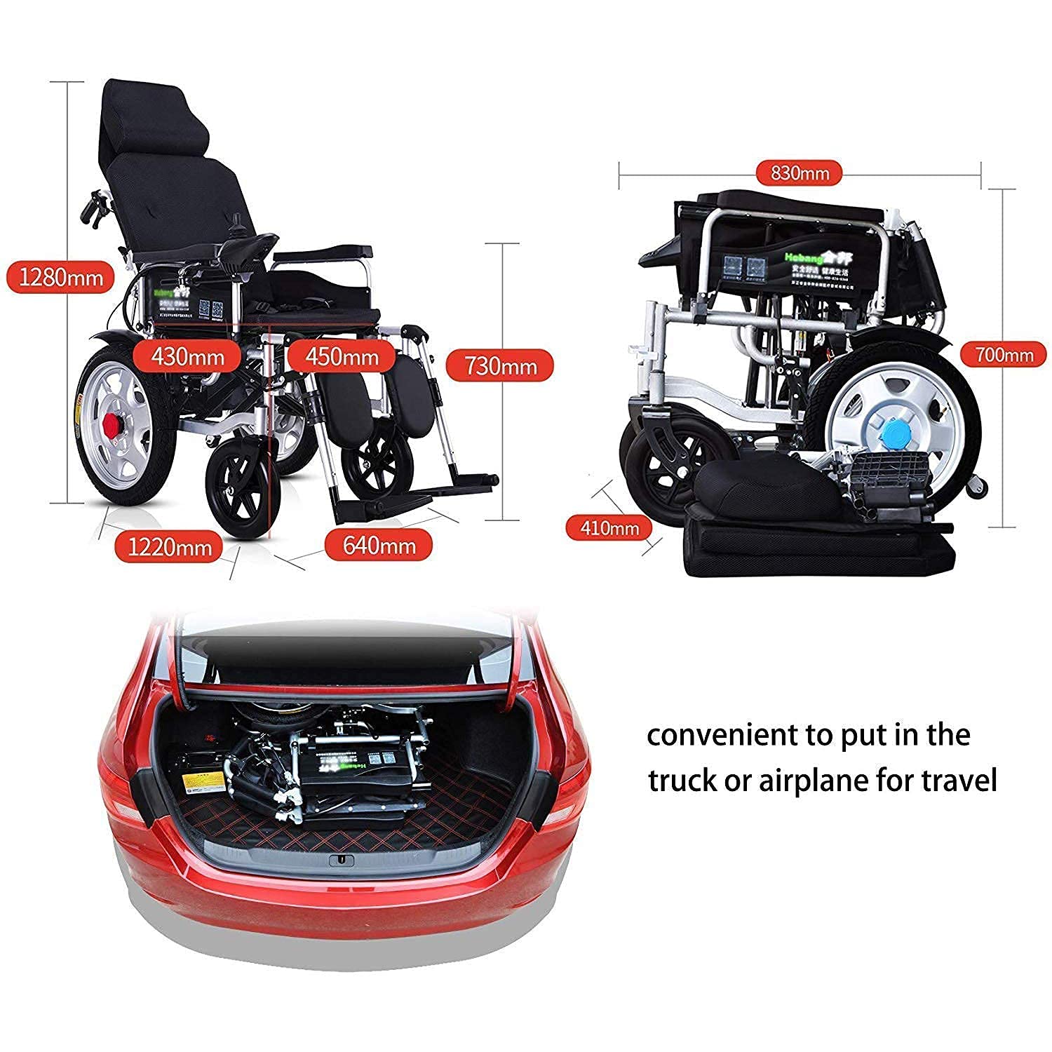 K Carrozzina elettrica Pieghevole Leggera a Doppia Funzione Carrozzina elettrica Leggera per Sedia a rotelle elettrica Portatile, Supporta 265 libbre, con Pedali e sedili Bella casa