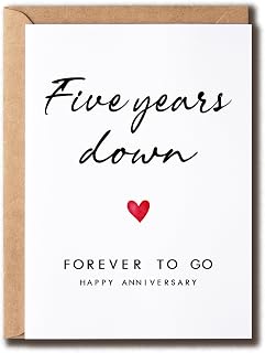 Five Years Down Forever To Go Card - Fifth Happy Anniversary Card - 5 Years Wedding Keepsake Card - Sweet Card For Couple