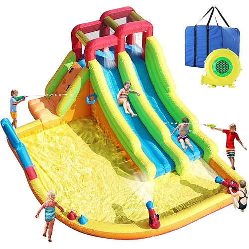 Inflatable Water Slide for Adults Kids, 100% PVC Commercial Adult Water Slide with Blower and Water Tube, Giant Big Blow Up Water Slides for Backyard Outdoor (Yellow)