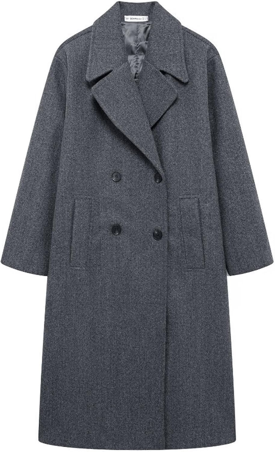 Gihuo Women's Notched Collar Wool Blend Pea Coat Winter Double Breasted Trench Coat Long Oversized Button Down Overcoats - Image 3