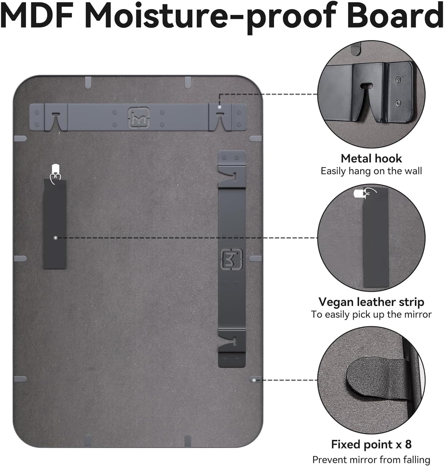 Bathroom Mirror for Wall 20x30 Inch Black Metal Framed Rounded Rectangle Mirror Vanity Mirror Bathroom Mirrors for Over Sink Wall Anti-Rust Hangs Horizontally or Vertically