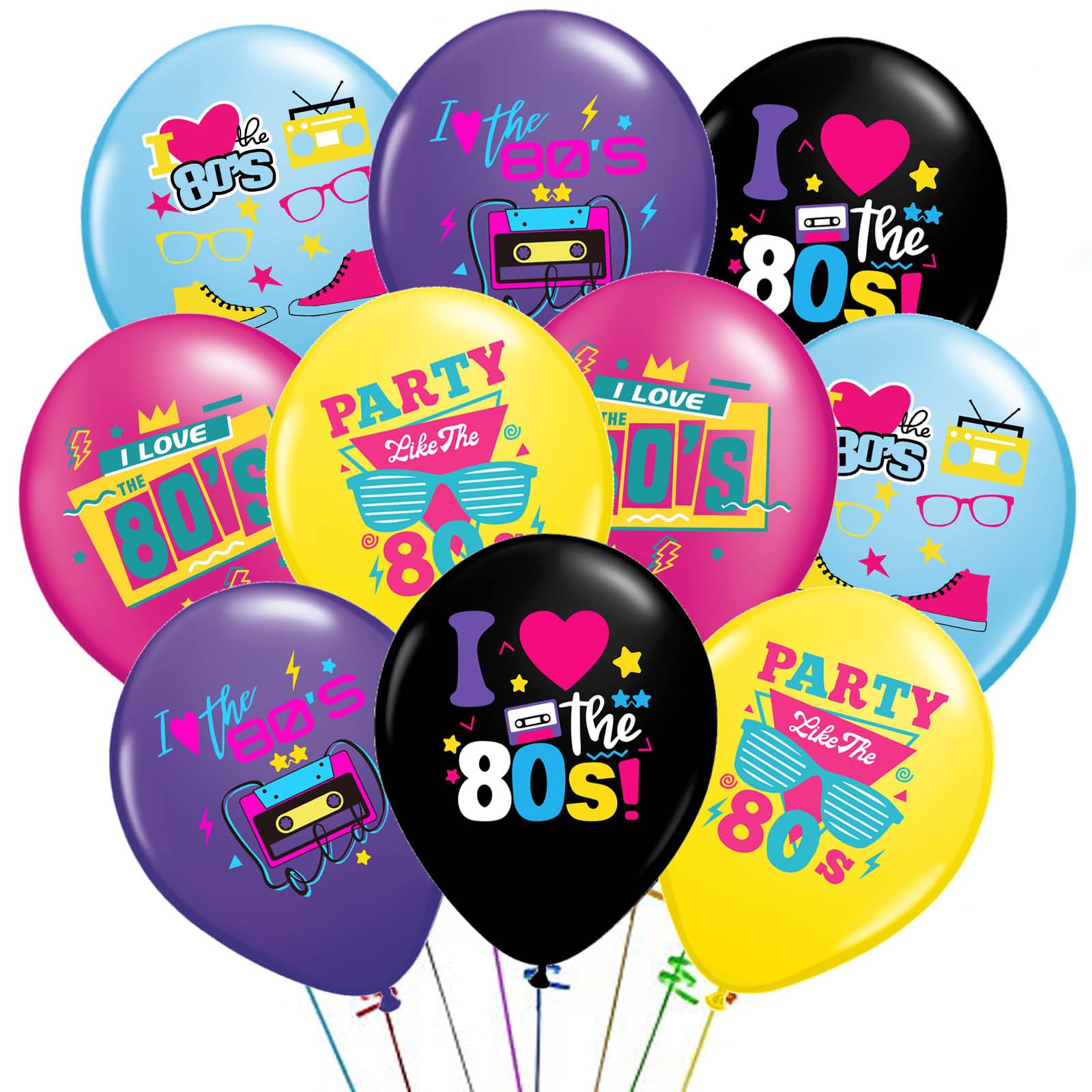 80s Party Decorations - 30 pack Back to the 80s Balloons for 1980s Theme Party Supplies | Retro Boombox Skate Balloons for 1980s Party Decorations Hip Hop Neon Party Decor