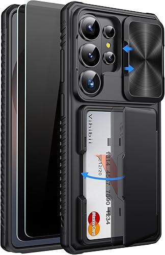 Vista 20 de Vihibii Funda tipo cartera para Samsung Galaxy S25 Ultra, tarjetero integrado (4 tarjetas), [bloqueo RFID] y cubierta de lente deslizante, Verde