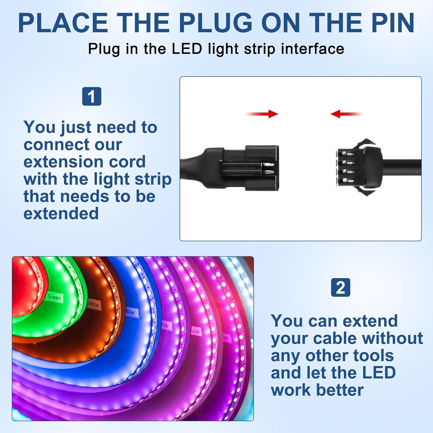 Kanayu 8 Pcs 4 Pin RGB LED Accent Multicolor Light Extension Cable Wire Cord Set for LED Motorcycle ATV Car Multicolor Neon Strip Trucks Rock Light (47 Inch)