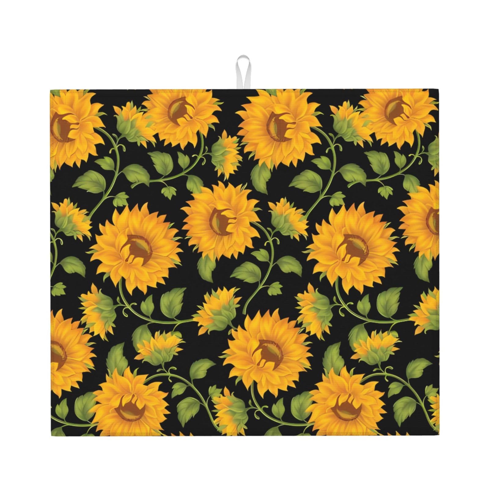 WHJSHOP Sunflower Pattern Prints Kitchen Drying Mat - Absorbent Dish Drying Throw with Vibrant Prints, Quick-Dry Countertop Layer for Dishes & Glassware - Non-Slip