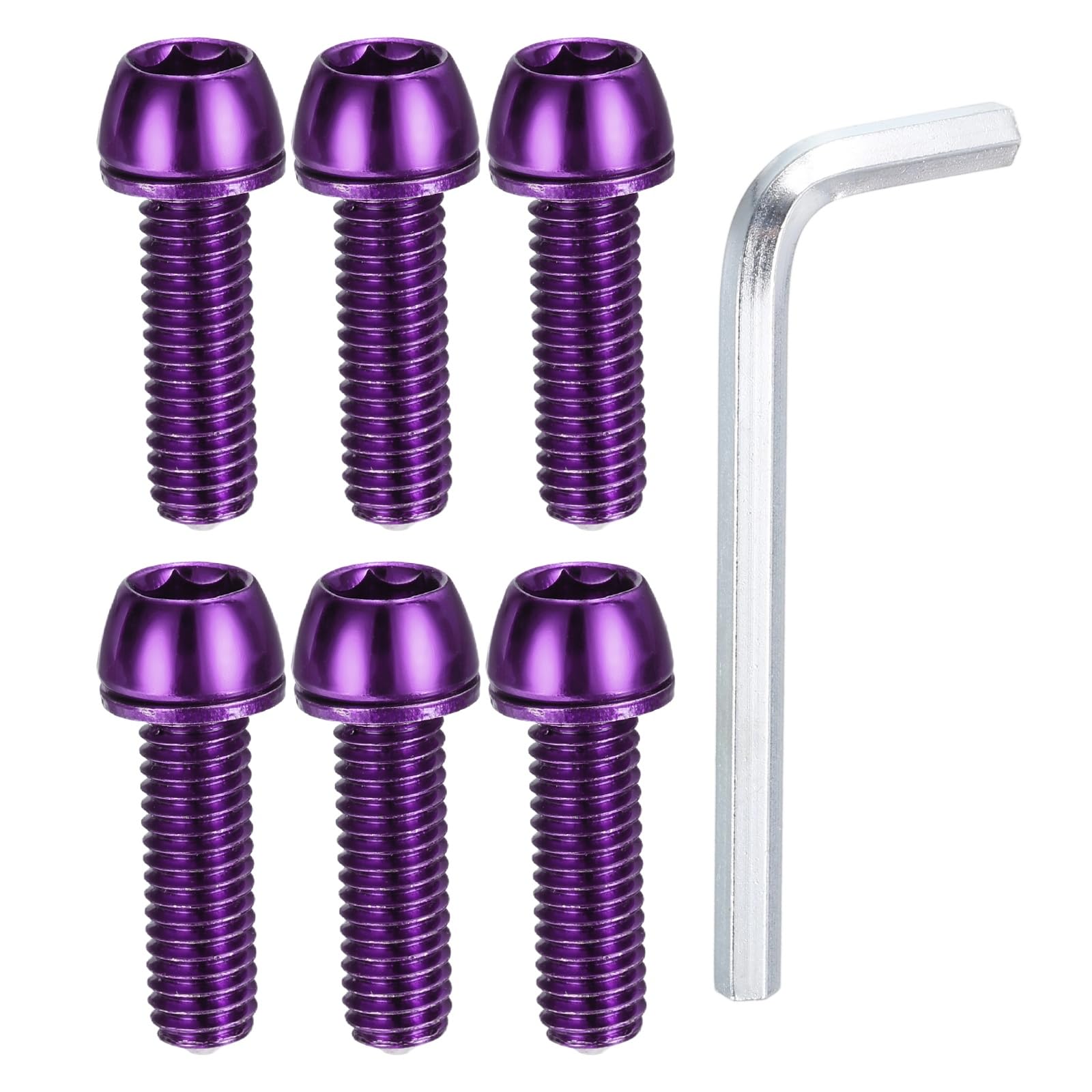 PATIKIL M6 x 20mm Bike Stem Bolts Screws, 6pcs Hex Tapered Bolt Screw with Washers and Wrench for BMX MTB Road Bike Bicycle Stem, Purple โ image 1