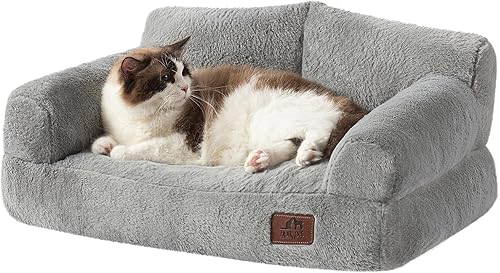 Miniatura 35 de Hollypet Sofá Cama de Felpa Esponjosa para Perros y Gatos, Sofá Suave y Relajante para Gatos y Perros Medianos y Pequeños, Gris