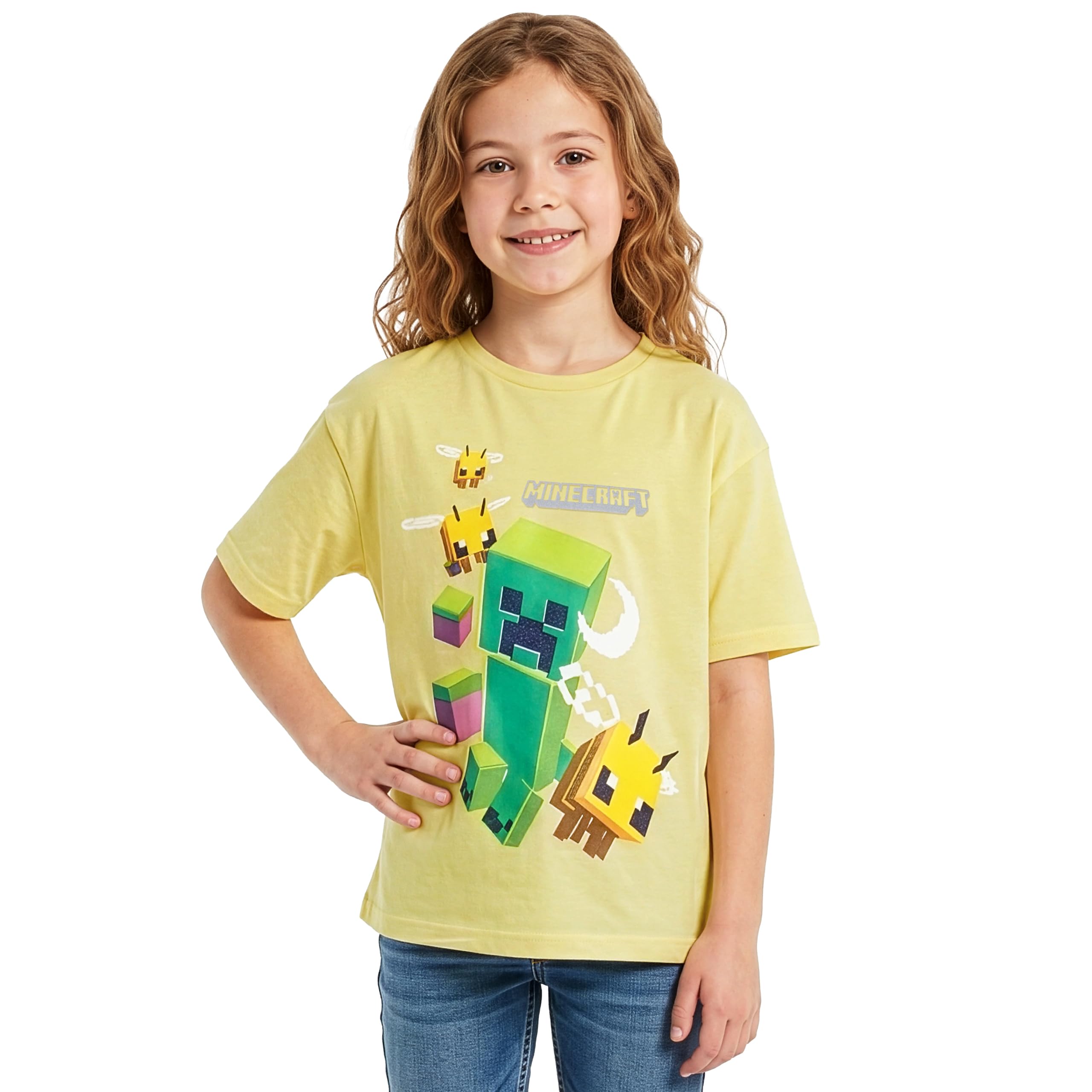 Minecraft Camiseta para Gamers, Camiseta para Niña con Abejas Y Creeper, Camisetas de Manga Corta Niña