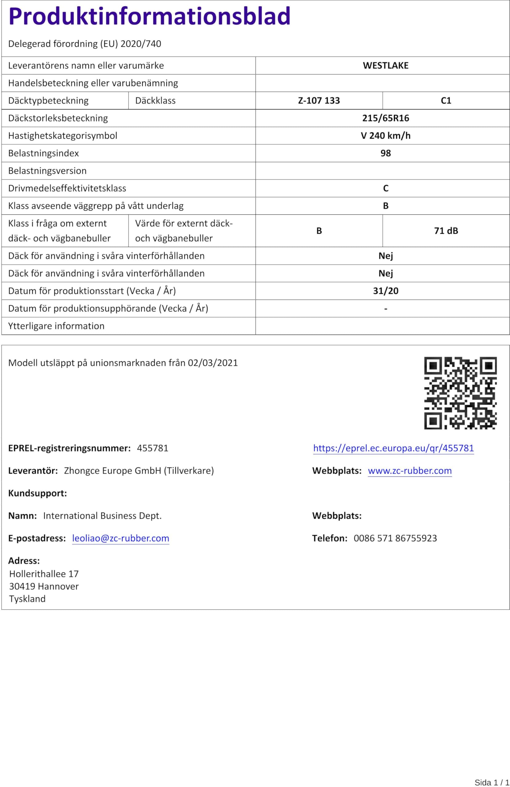 WESTLAKE 215/65 R16 98V Estivo Auto Compatibilità con VW TIGUAN 5N Transporter V Van 7HA, 7HH, 7EA, 7EH Transporter V Bus 7HB, 7HJ, 7EB, 7EJ, 7EF, 7EG, 7HF, 7EC, MERCEDES-BENZ, BMW