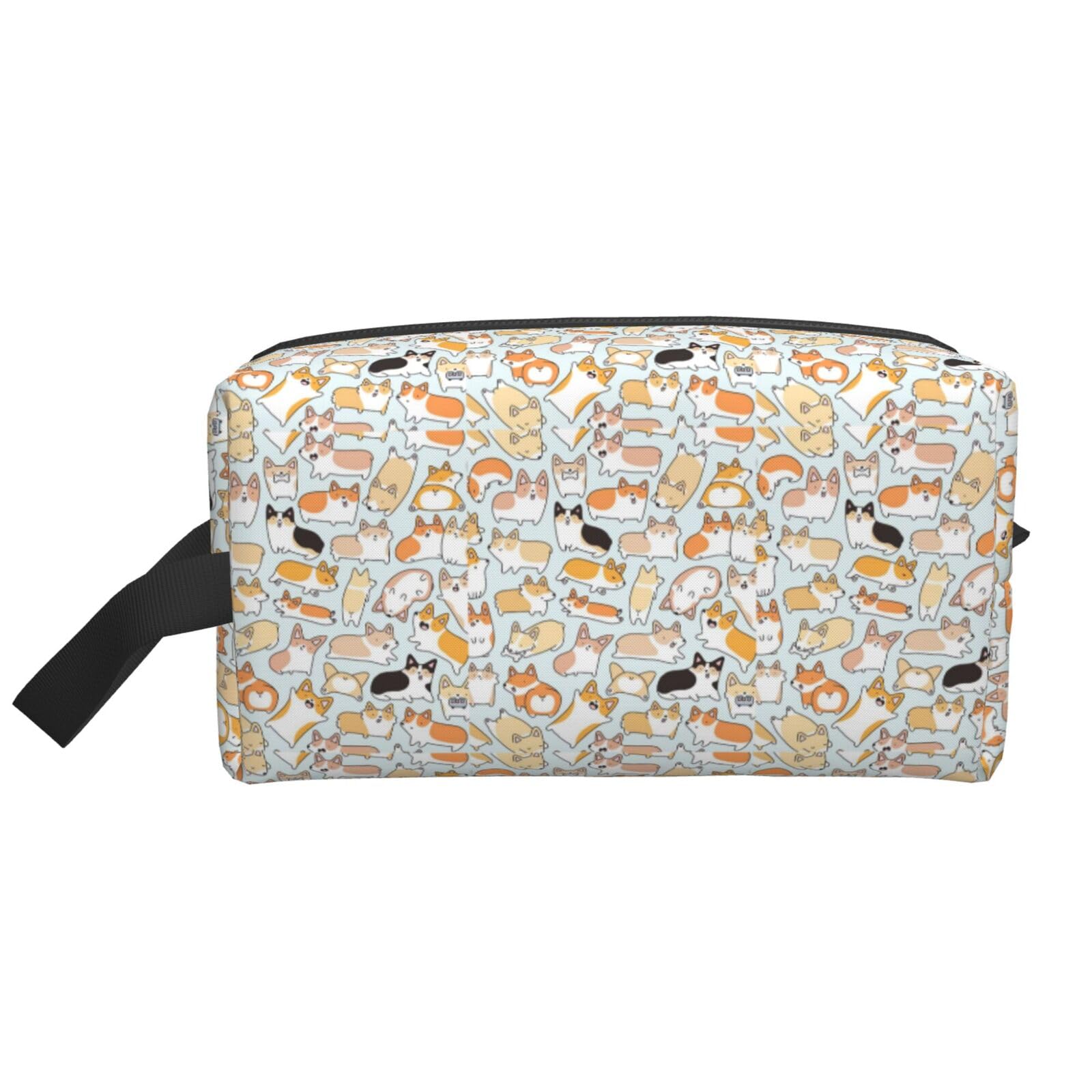 Ercgad Unisex White Corgi Pattern Print Large Capacity Travel Toiletry Bag Cosmetic Pouch Daily Storage Makeup Case